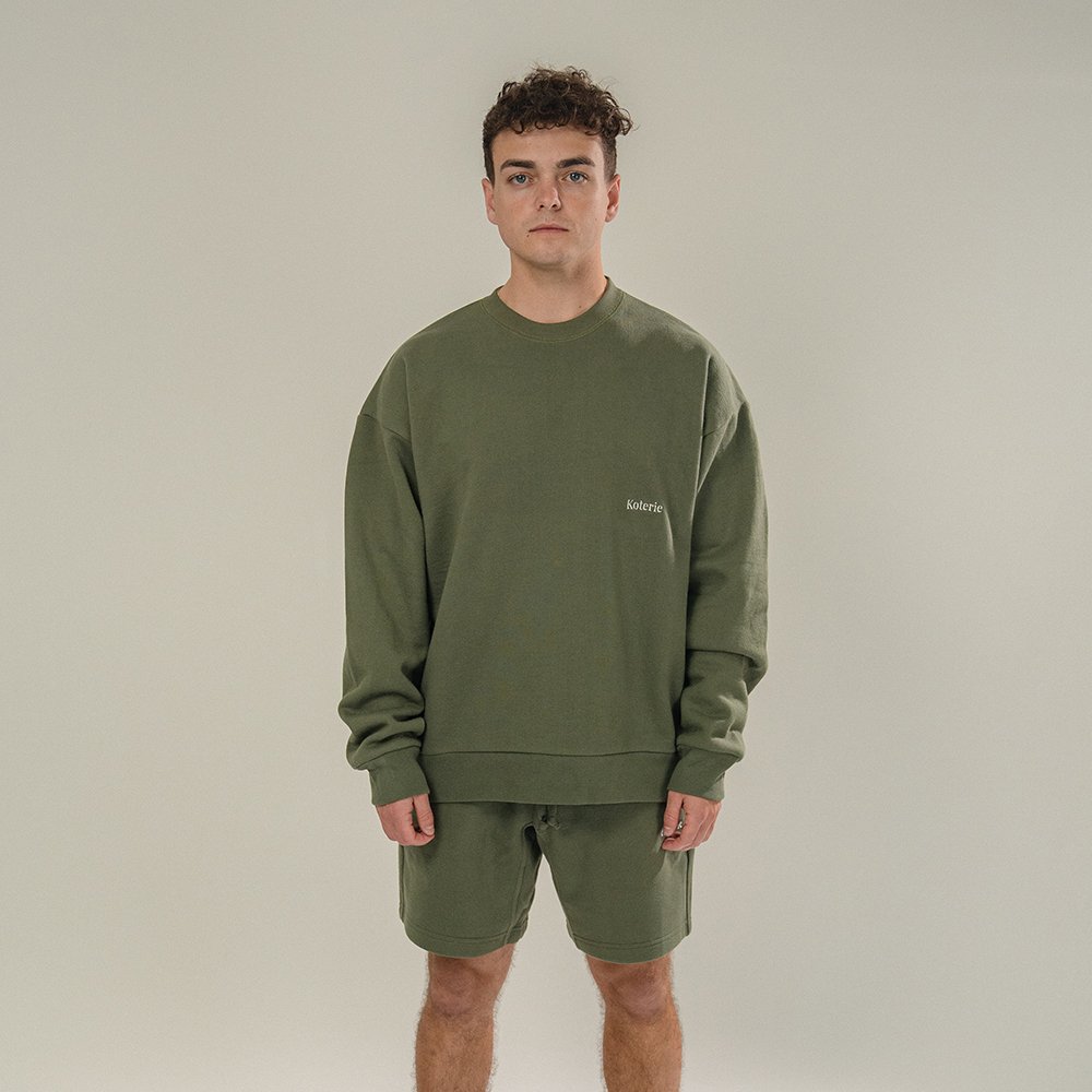 Drop Shoulder Crewneck (Olive Green)