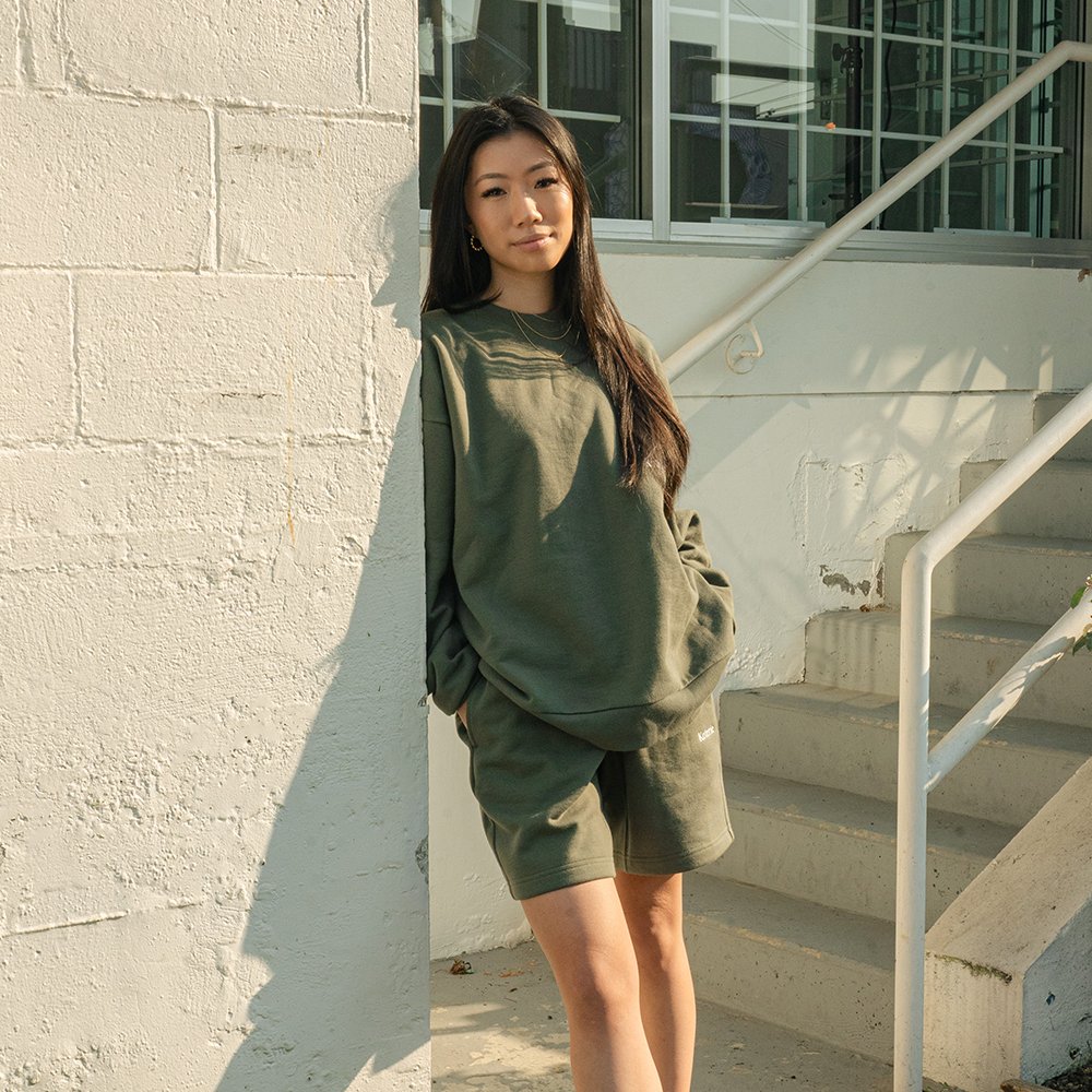 Drop Shoulder Crewneck (Olive Green)