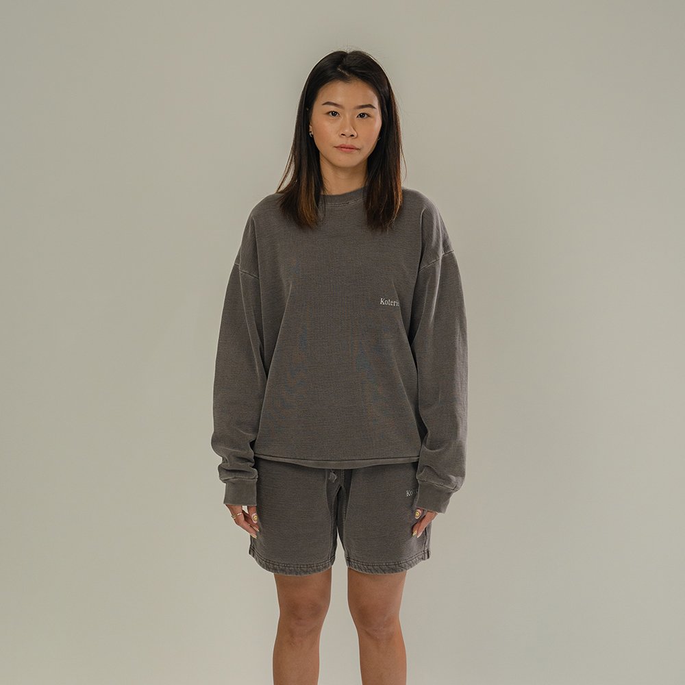 Drop Shoulder Crewneck (Stonewashed Grey)